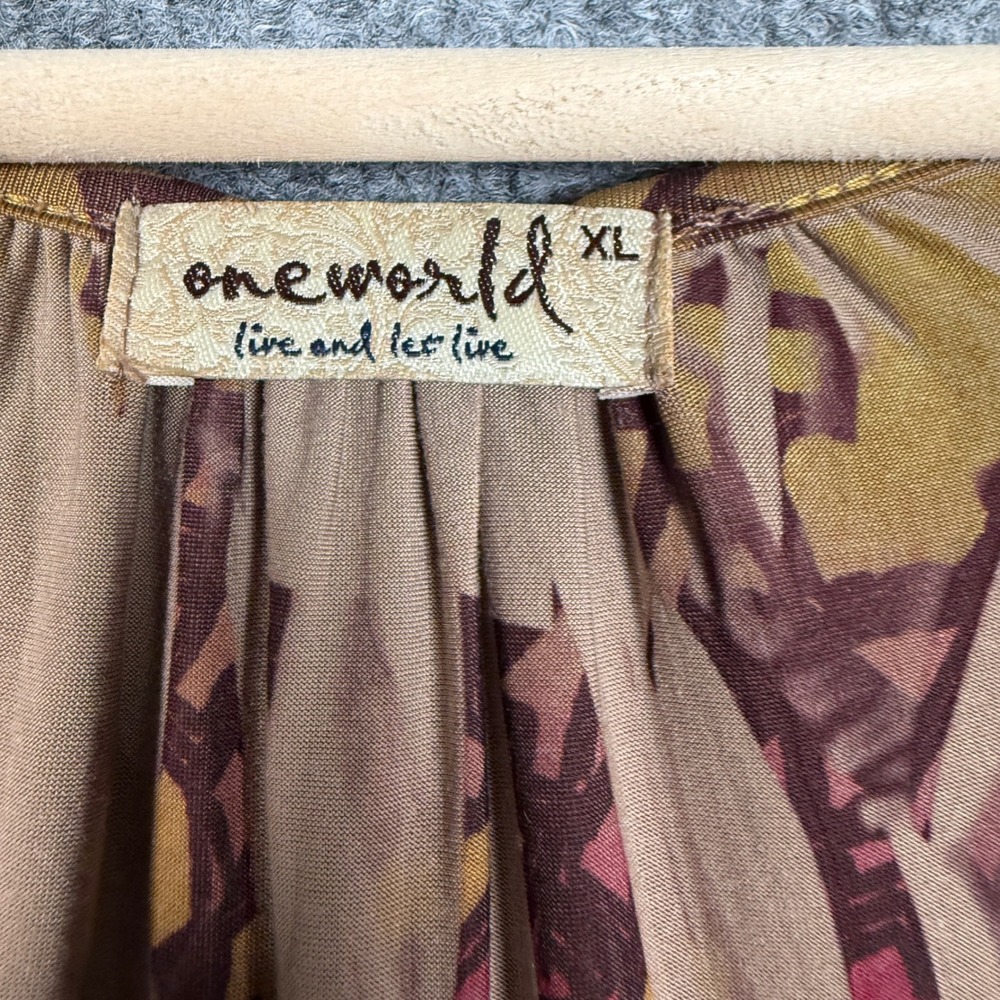 One World Live And Let Live Size XL Shift Dress Tan Brown Sublimated Dark Fairy - Picture 6 of 9